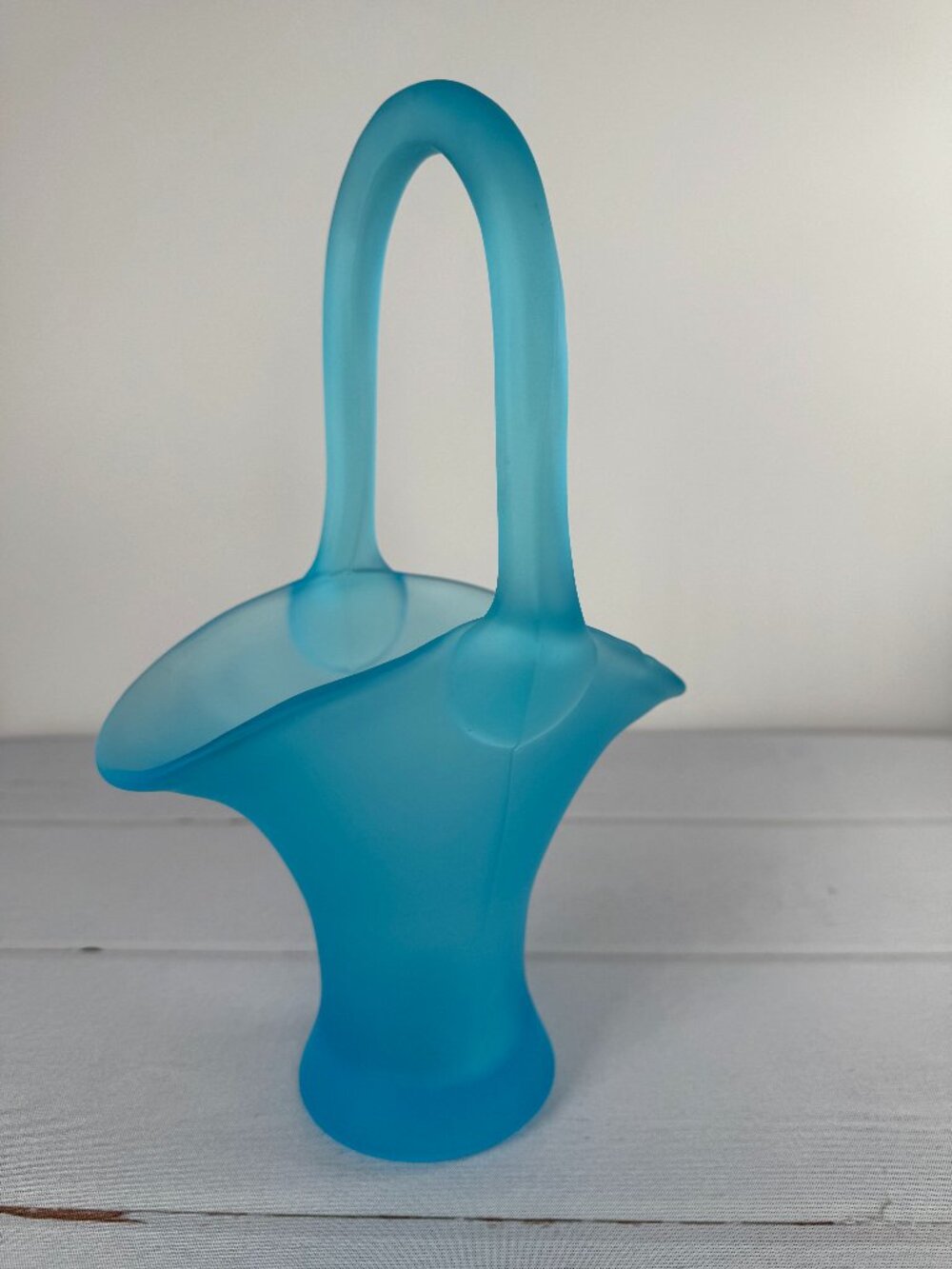 Vintage Tiffin Glass Co #9574 Sky Blue Satin Bride's Basket 11" Handled 1930s